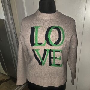 a new day Beige Sweater with Green and Black LOVE Design